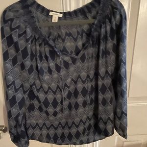 Caslon Women's Navy Blue & White Long Sleeve Blouse~Size Small~New